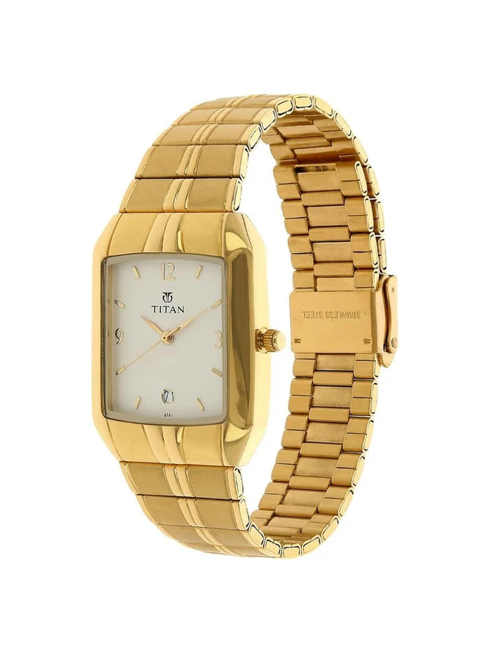 Titan Rectangular White Dial Analog Watch - NU9264YM01