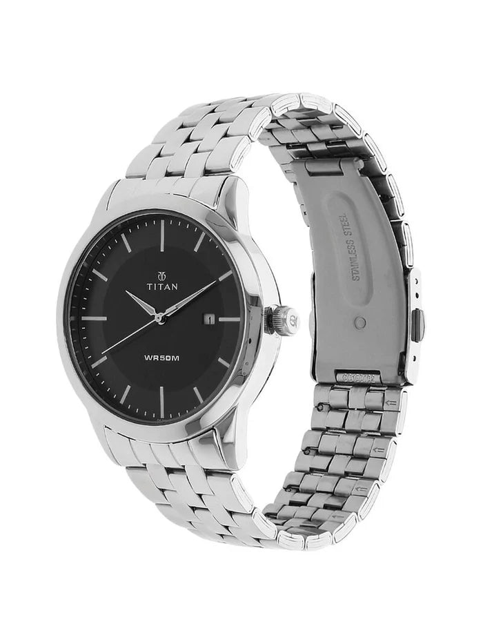 Titan Round Black Dial Analog Watch - NU1584SM04
