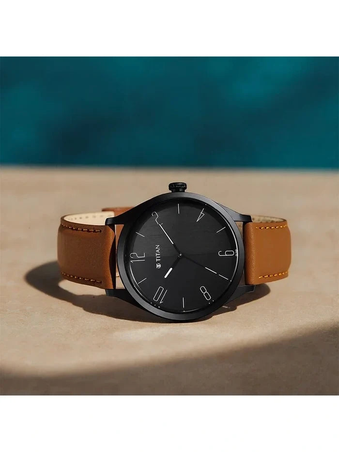 Titan Round Black Dial Analog Watch - NU1865NL01
