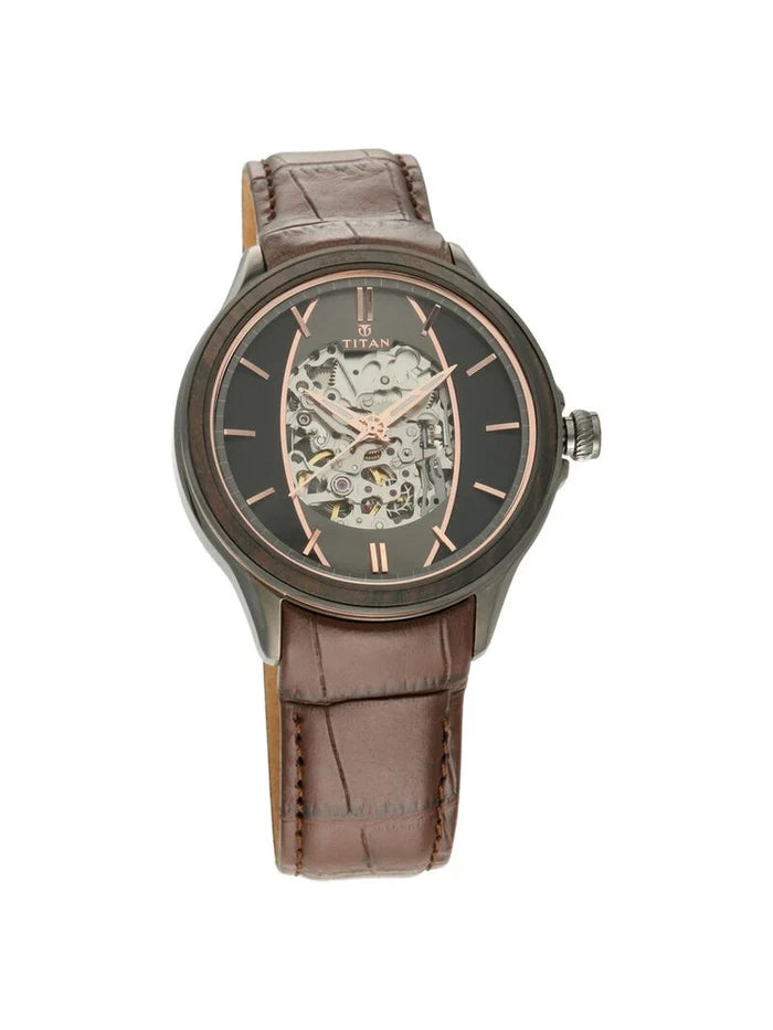 Titan Round Black Dial Analog Watch With Leather Strap - NS1793KL01