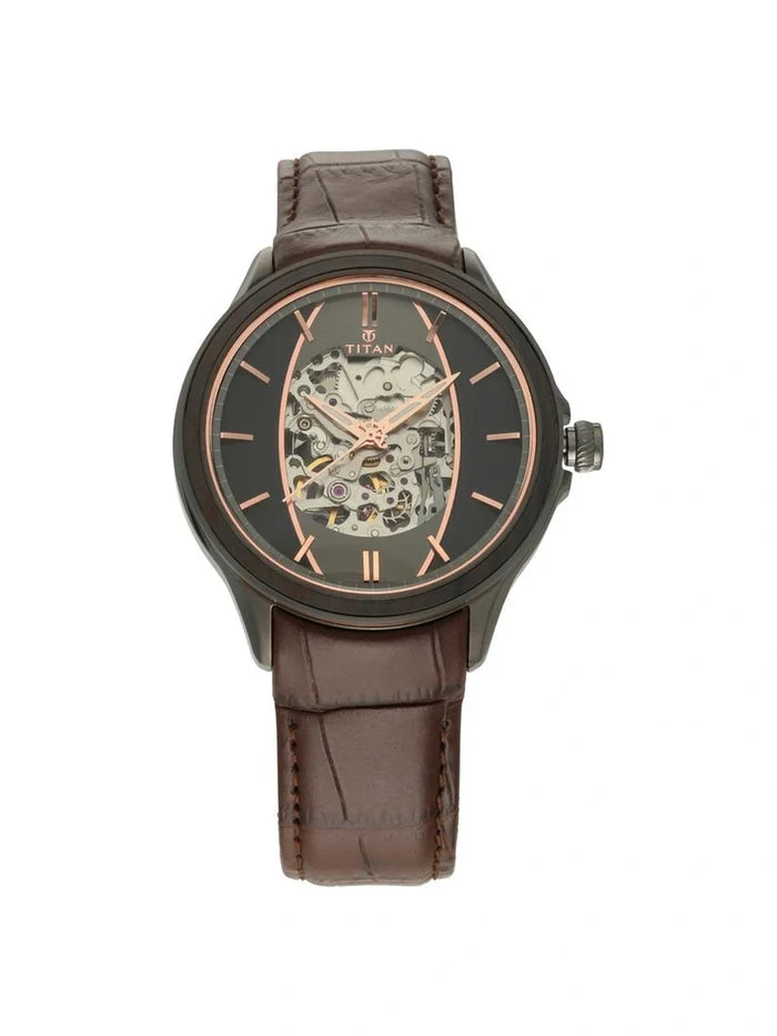 Titan Round Black Dial Analog Watch With Leather Strap - NS1793KL01