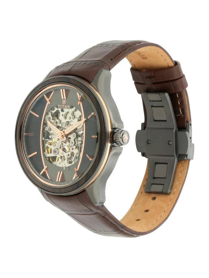 Titan Round Black Dial Analog Watch With Leather Strap - NS1793KL01
