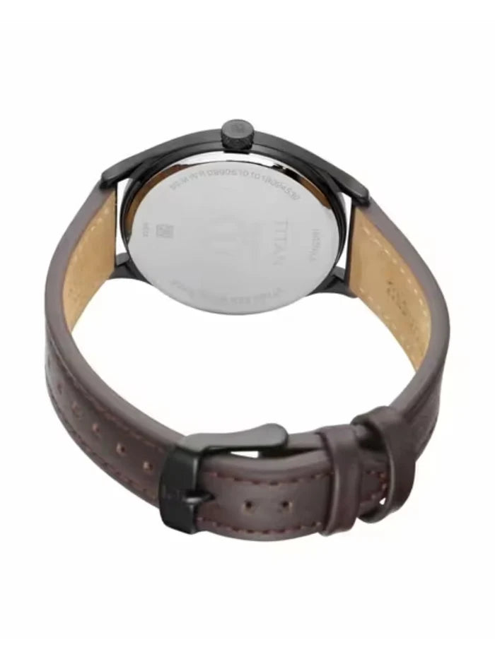 Titan Round Black Dial Analog Watch With Leather Strap  - NU1802NL01