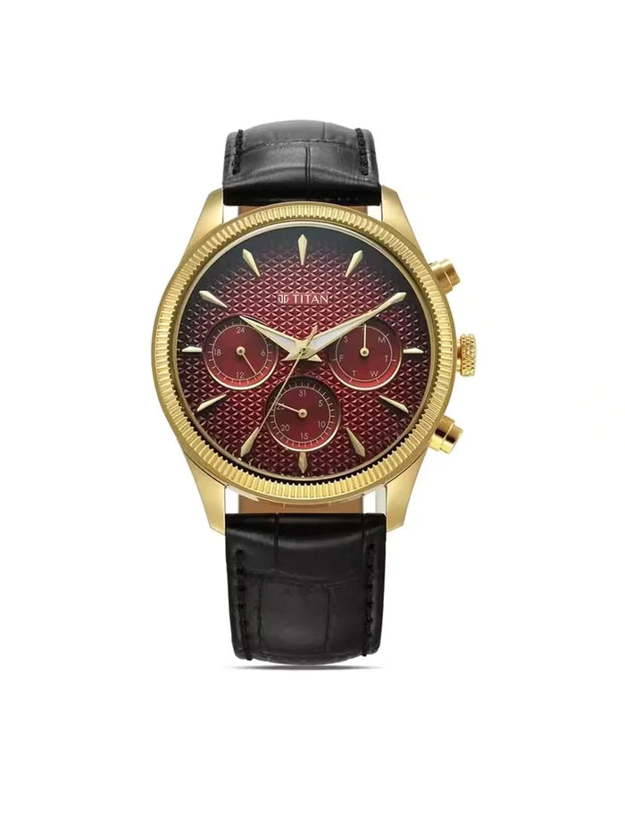 Titan Round Black Dial Analog Watch With Metal Strap - NU1805YL01-MS