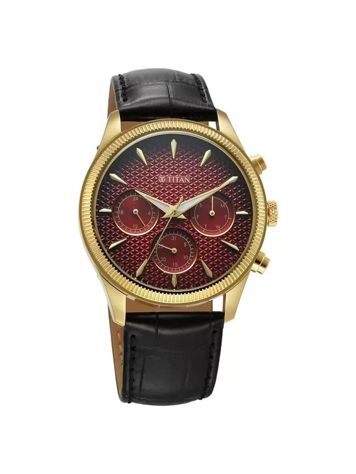 Titan Round Black Dial Analog Watch With Metal Strap - NU1805YL01-MS