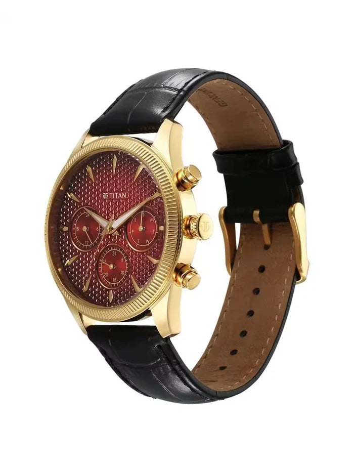 Titan Round Black Dial Analog Watch With Metal Strap - NU1805YL01-MS