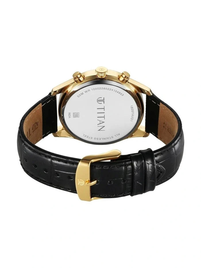 Titan Round Black Dial Analog Watch With Metal Strap - NU1805YL01-MS