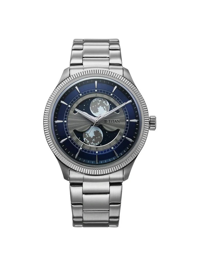 Titan Round Blue Dial Analog Watch - 10050SM01