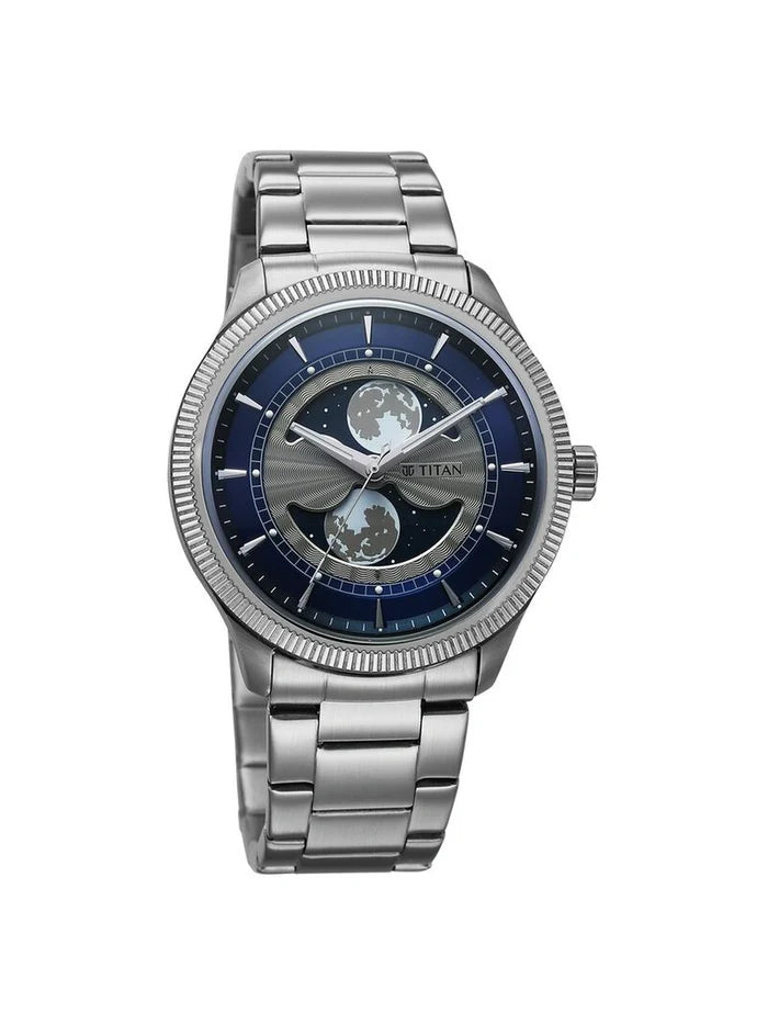 Titan Round Blue Dial Analog Watch - 10050SM01
