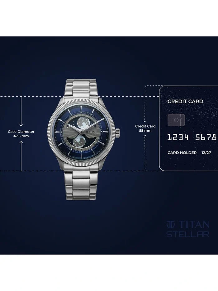 Titan Round Blue Dial Analog Watch - 10050SM01