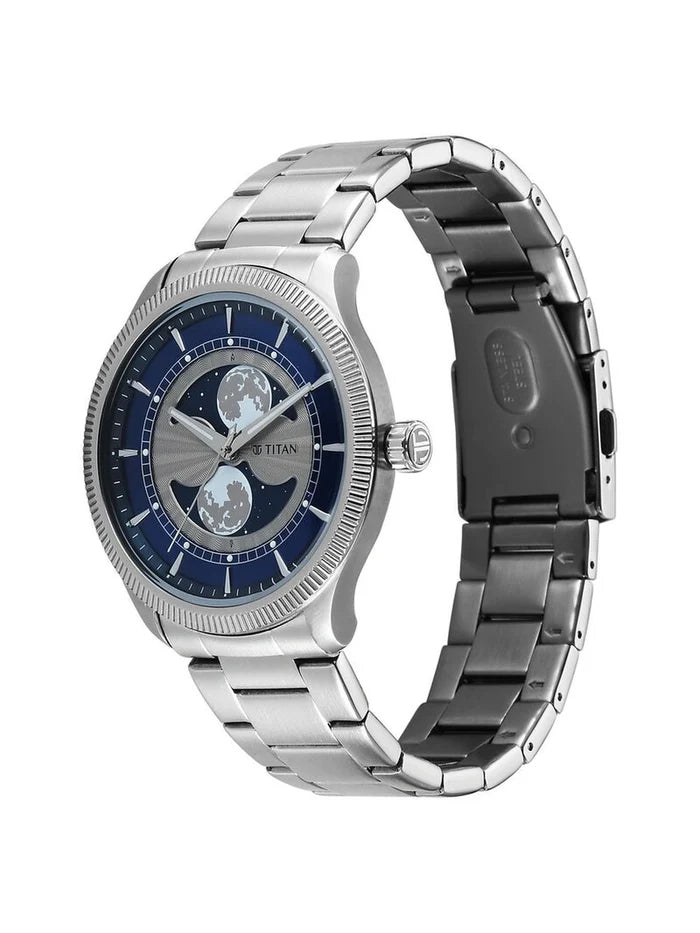 Titan Round Blue Dial Analog Watch - 10050SM01