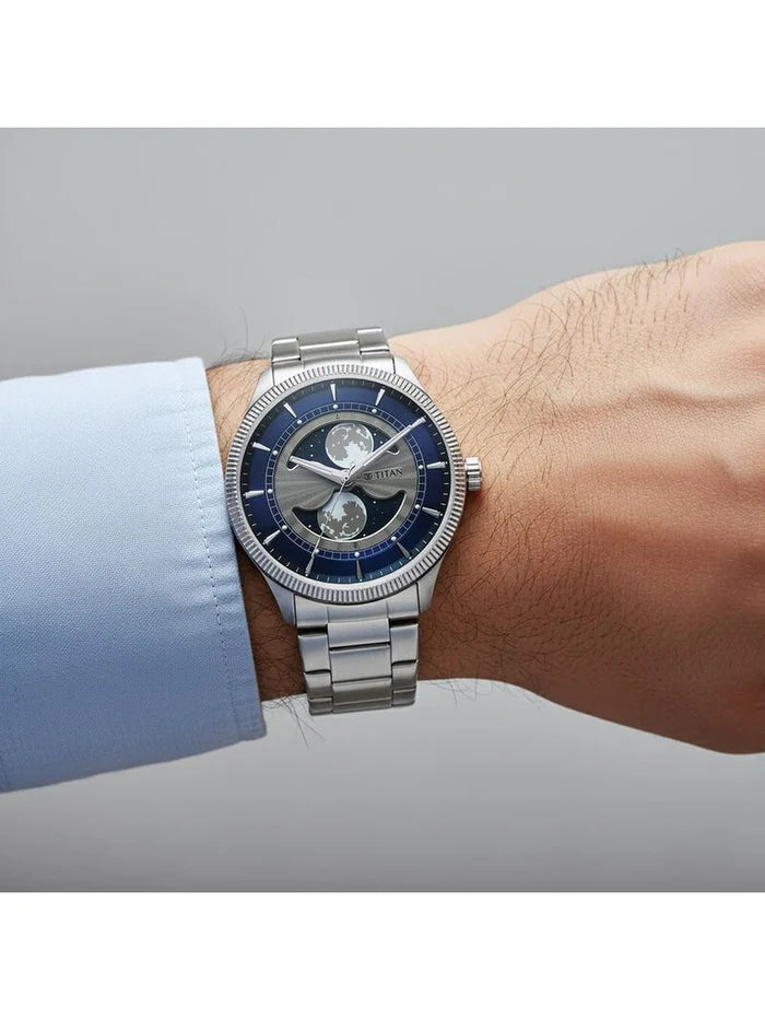 Titan Round Blue Dial Analog Watch - 10050SM01