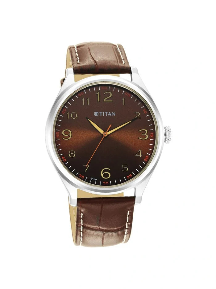 Titan Round Brown Dial Analog Watch - 1802SL16