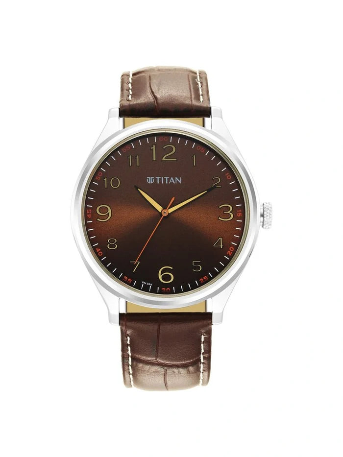 Titan Round Brown Dial Analog Watch - 1802SL16