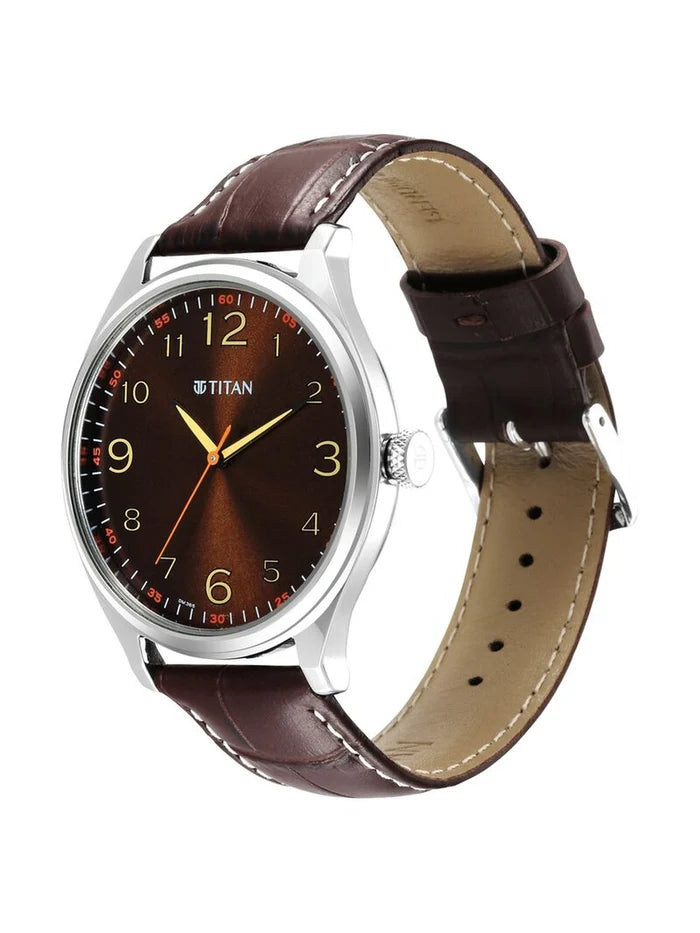 Titan Round Brown Dial Analog Watch - 1802SL16