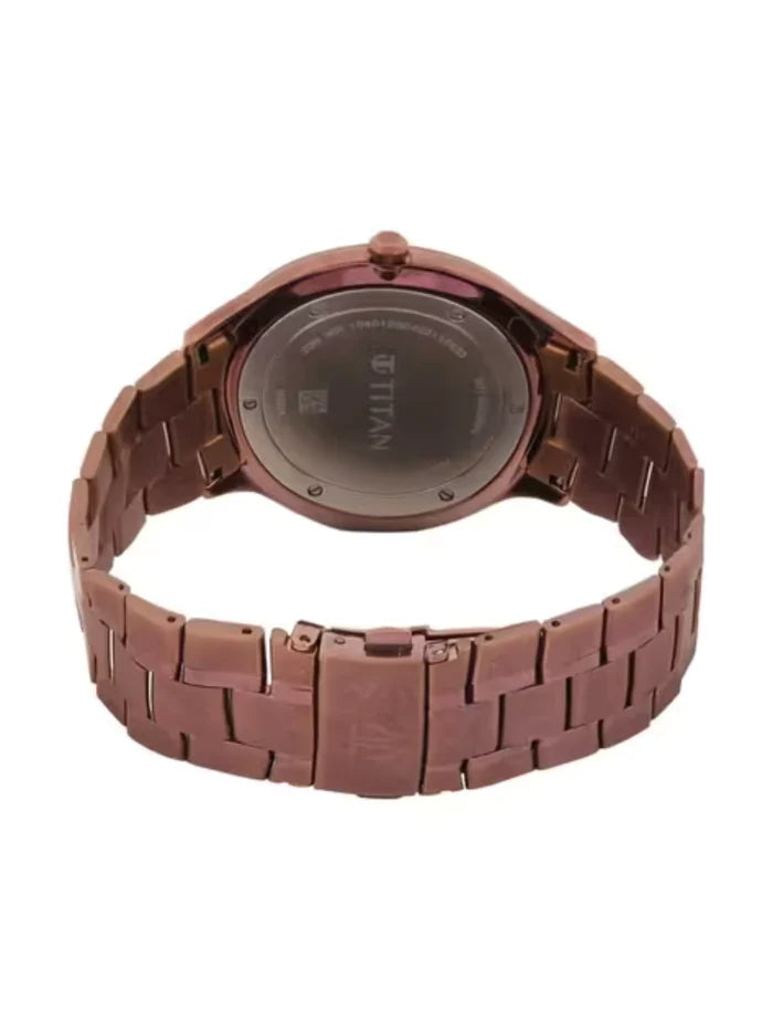 Titan Round Brown Dial Analog Watch With Day & Date Display & Metal Strap  - NT90142QM05