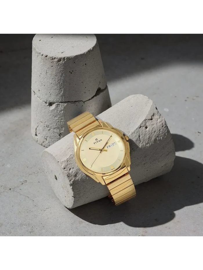 Titan Round Champagne Dial Analog Watch - NU1578YM05