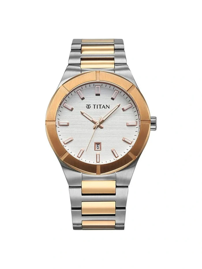 Titan Round White Dial Analog Watch - 90240KM01