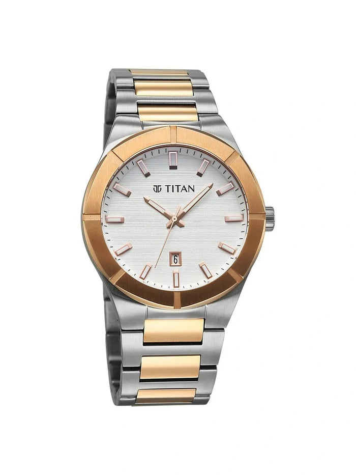 Titan Round White Dial Analog Watch - 90240KM01