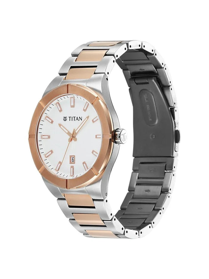 Titan Round White Dial Analog Watch - 90240KM01