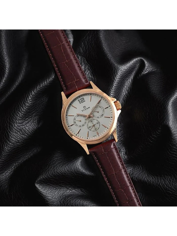 Titan Round White Dial Analog Watch - NU1698WL01