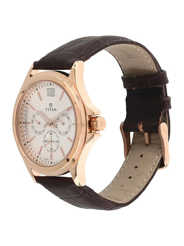 Titan Round White Dial Analog Watch - NU1698WL01