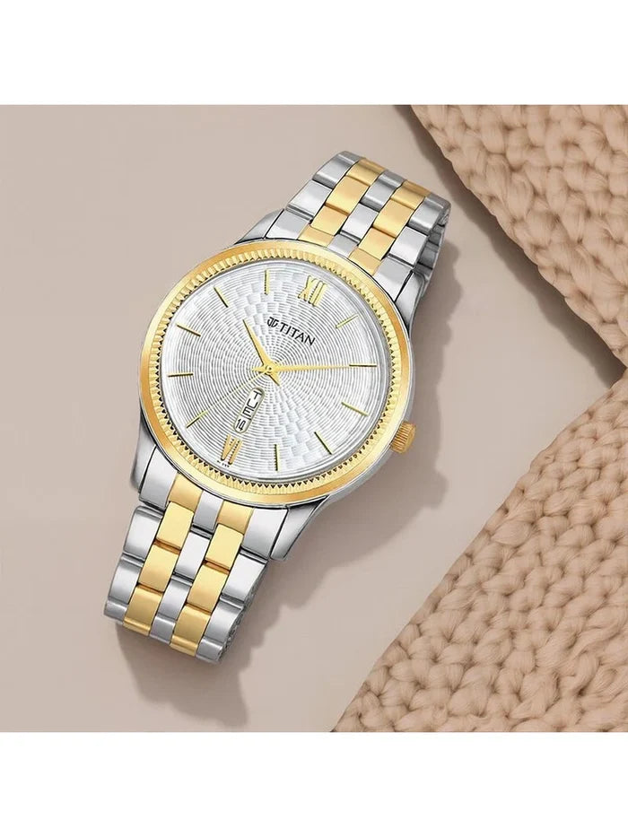 Titan Round White Dial Analog Watch - NU1824BM02