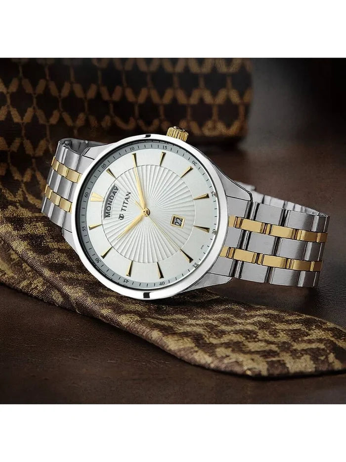 Titan Round White Dial Analog Watch - NU90127BM01