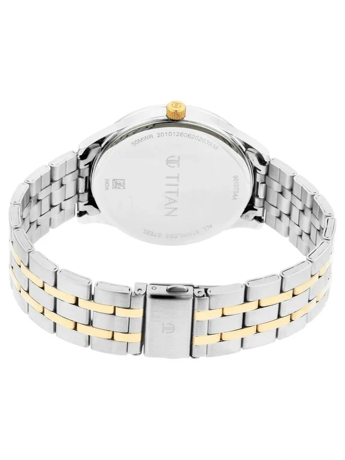 Titan Round White Dial Analog Watch - NU90127BM01