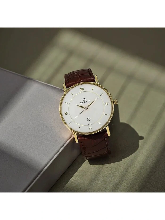 Titan Round White Dial Analog Watch - NU9162YL01