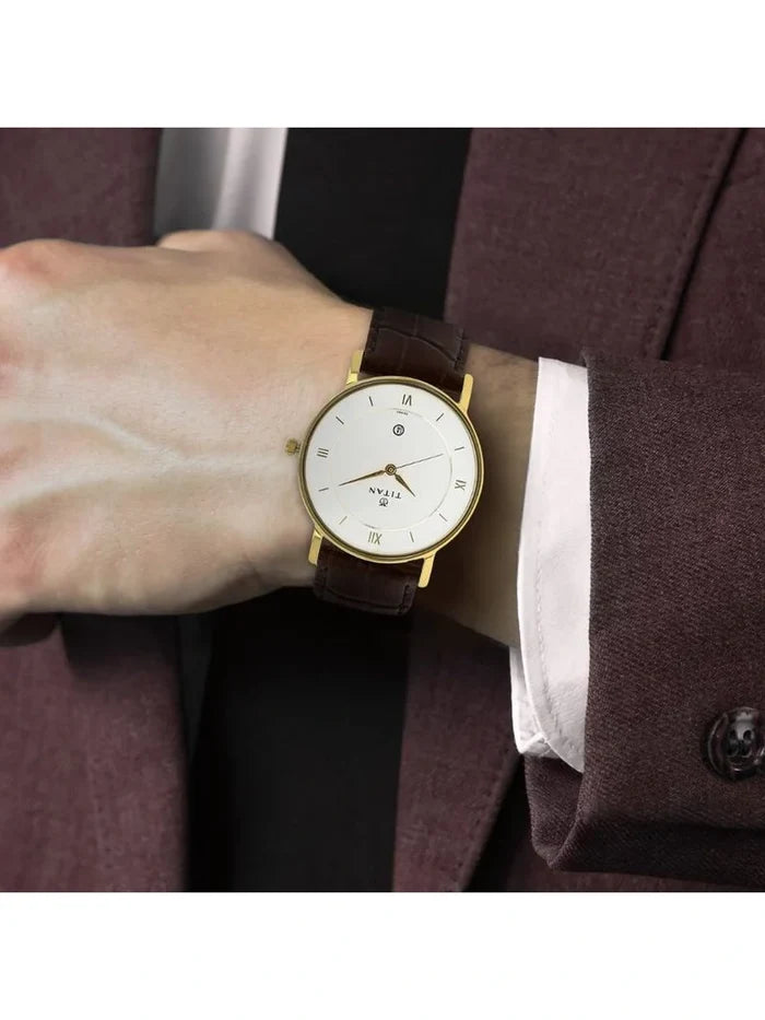 Titan Round White Dial Analog Watch - NU9162YL01
