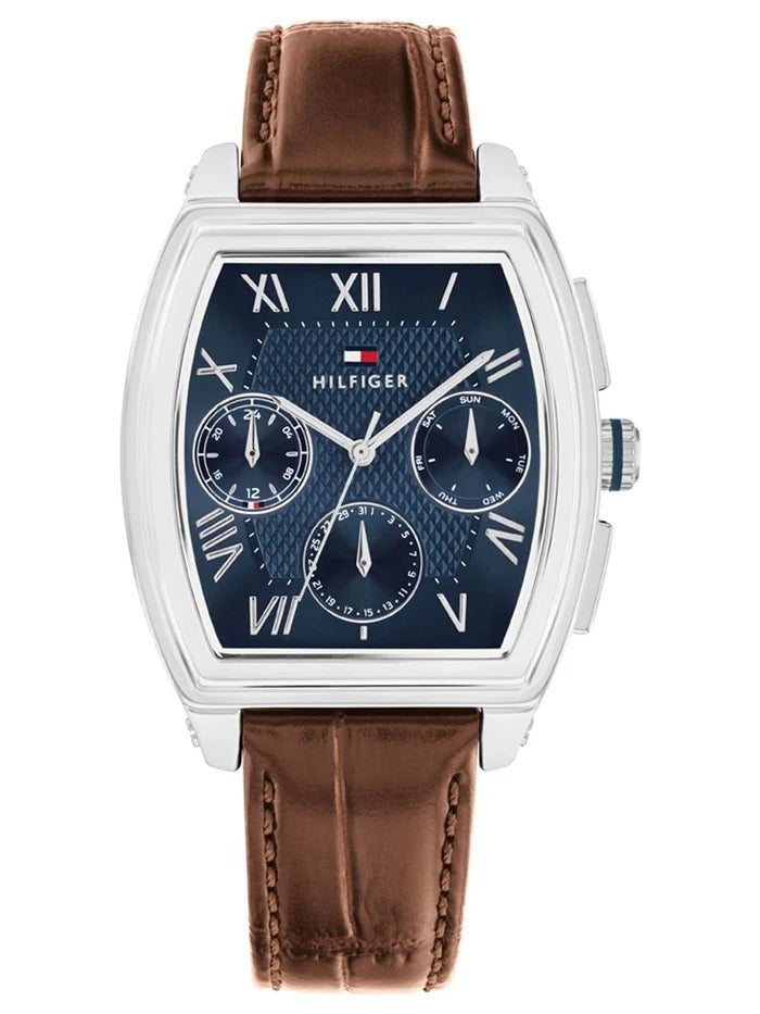 Tommy Hilfiger Rectangle Blue Dial Analog Watch With Multifunction Display & Leather Strap - TH1710760