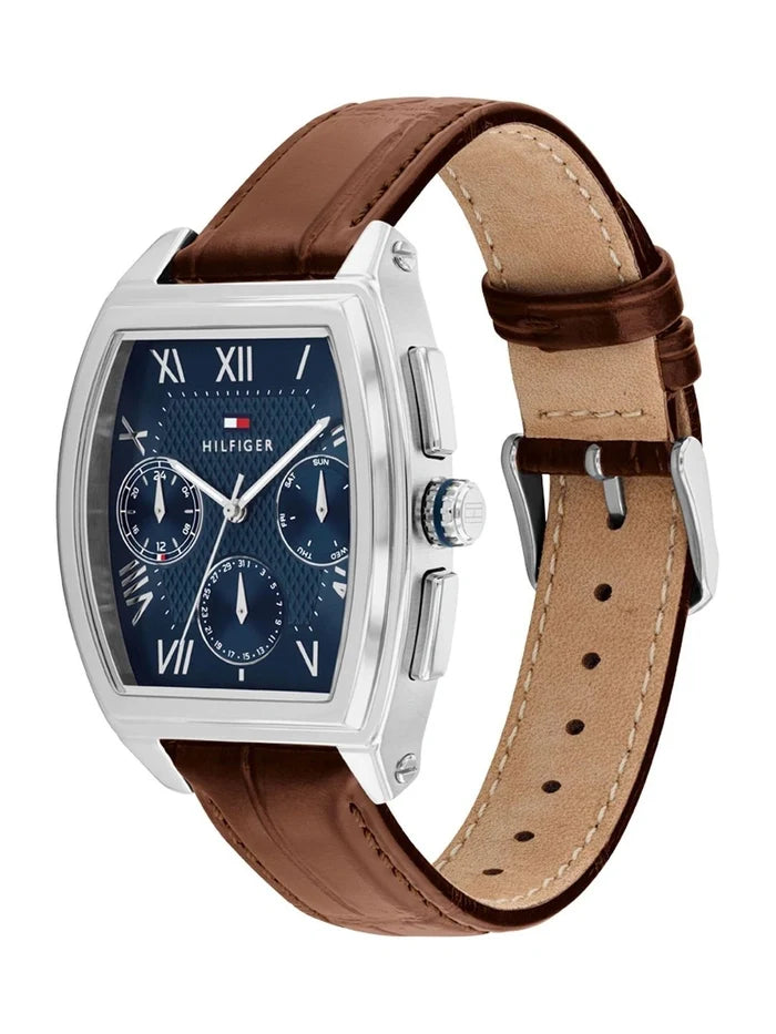 Tommy Hilfiger Rectangle Blue Dial Analog Watch With Multifunction Display & Leather Strap - TH1710760
