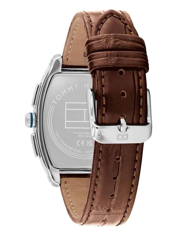Tommy Hilfiger Rectangle Blue Dial Analog Watch With Multifunction Display & Leather Strap - TH1710760