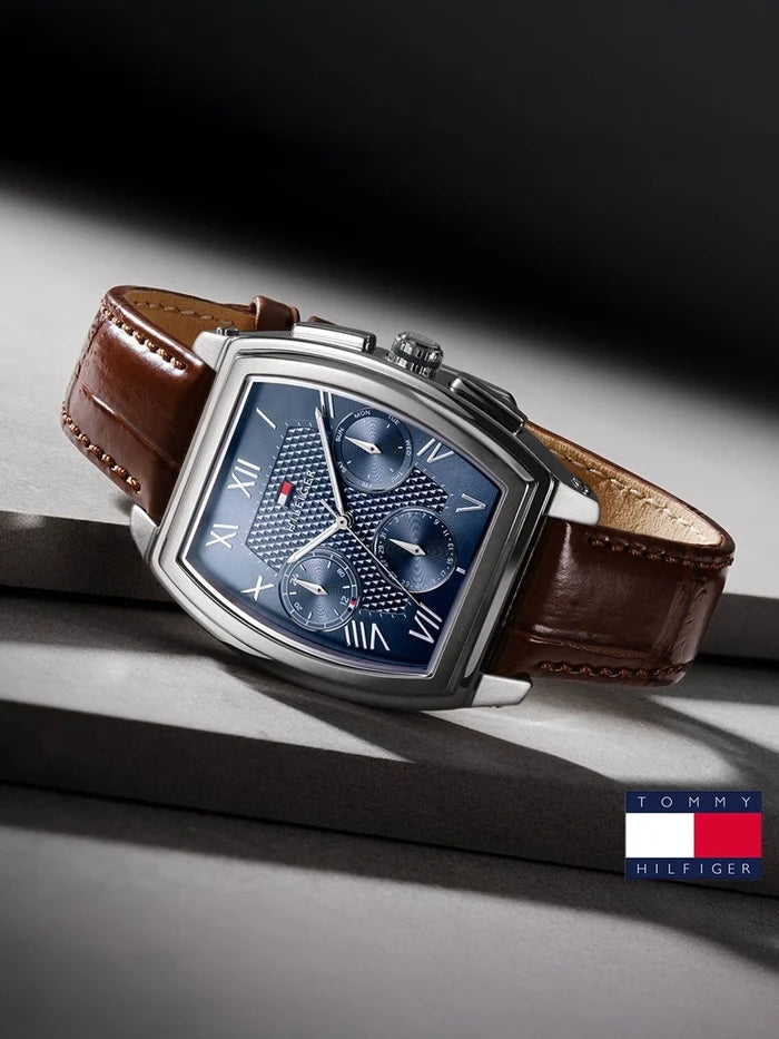 Tommy Hilfiger Rectangle Blue Dial Analog Watch With Multifunction Display & Leather Strap - TH1710760