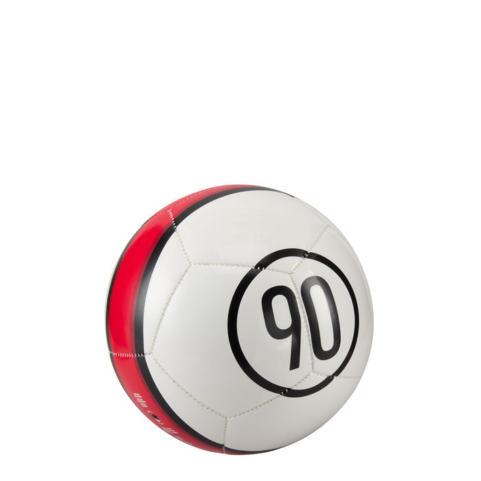Mini soccer ball in white with red and black trim, large 90 graphic