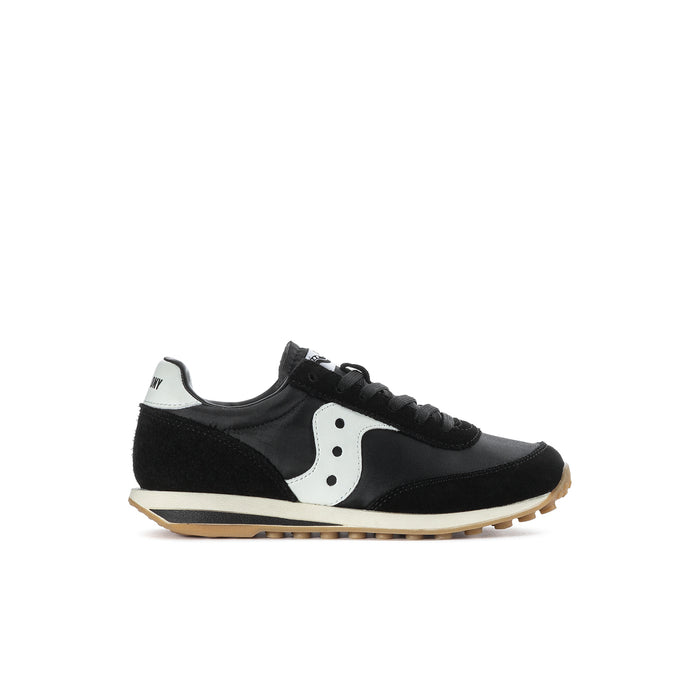 Kids black and white Saucony sneakers with lace-up and gum rubber sole