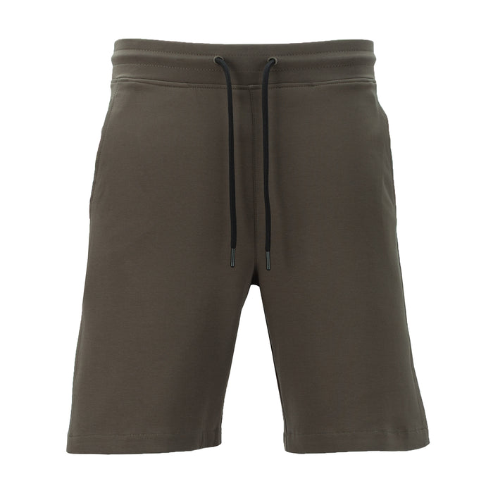 Mens knit short in brown with elastic waistband and drawstring ties