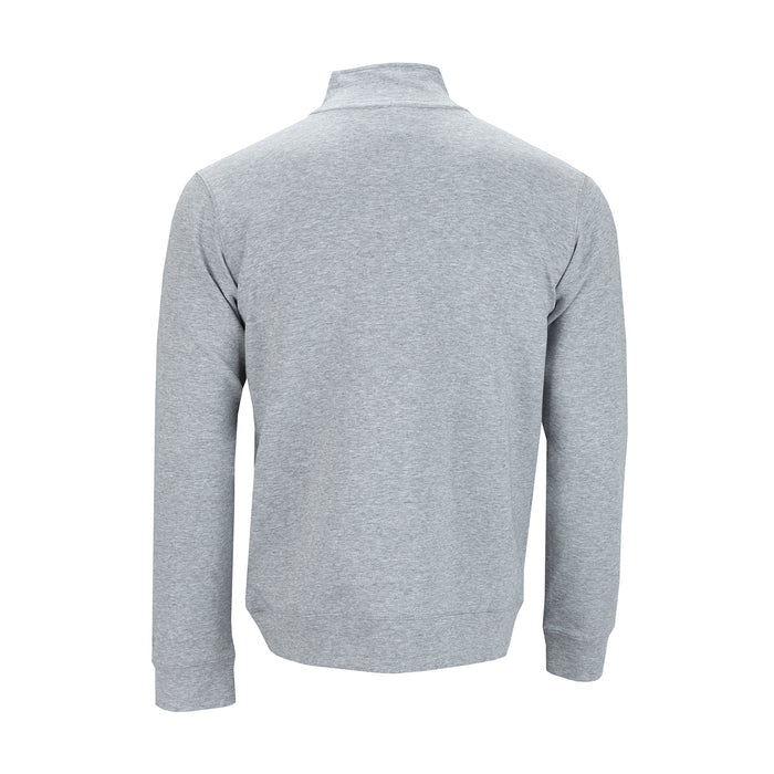 Men's heather gray quarter-zip sweatshirt, back view