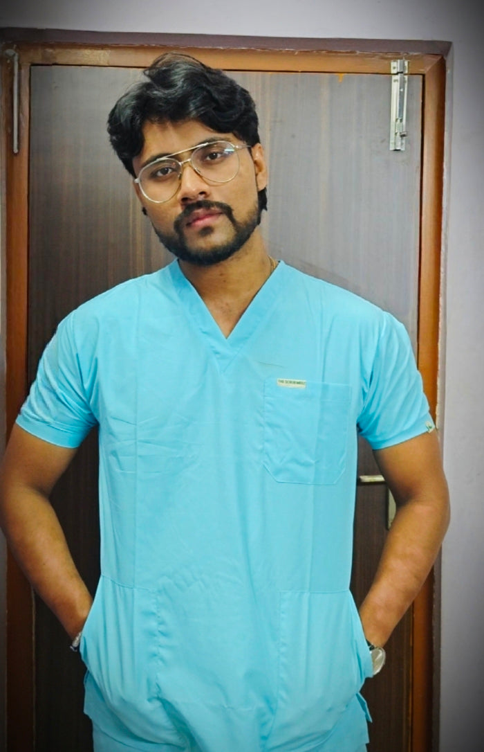 TSM ELITE 6 POCKET V NECK (BLUE) MENS SCRUB