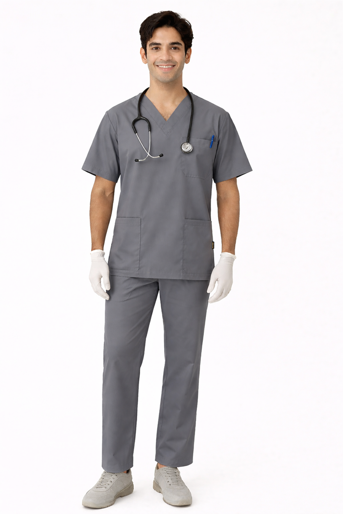 TSM ELITE 6 POCKET V NECK (GREY) MENS SCRUB