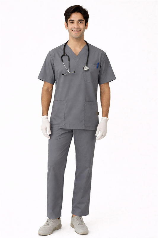 TSM ELITE 6 POCKET V NECK (GREY) MENS SCRUB