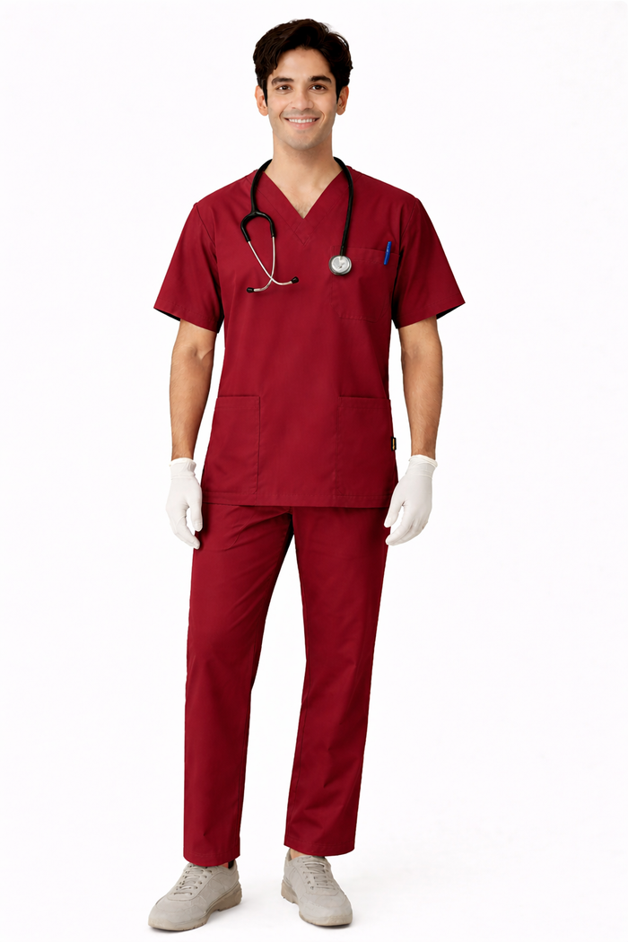 TSM ELITE 6 POCKET V NECK (MAROON) MENS SCRUB