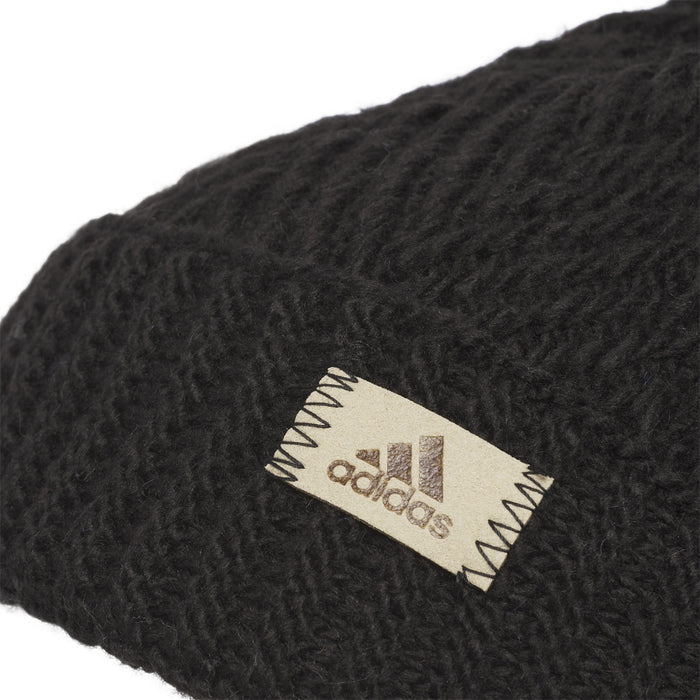 Black knit beanie label: adidas logo patch on textured cuff