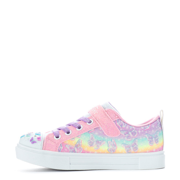 Kids low-top sneakers in pastel rainbow with butterfly details and purple Velcro strap