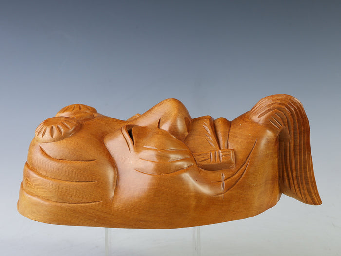 Vintage Japanese Hinoki Wooden Noh Mask Okina -With Box