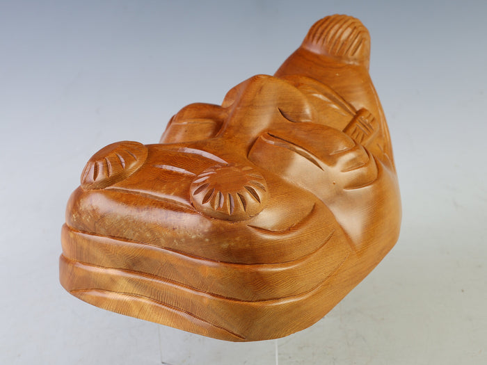 Vintage Japanese Hinoki Wooden Noh Mask Okina -With Box