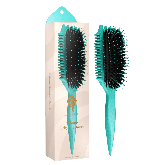 Bounce Curl Volume EdgeLift Brush in Teal standing next to it's packaging