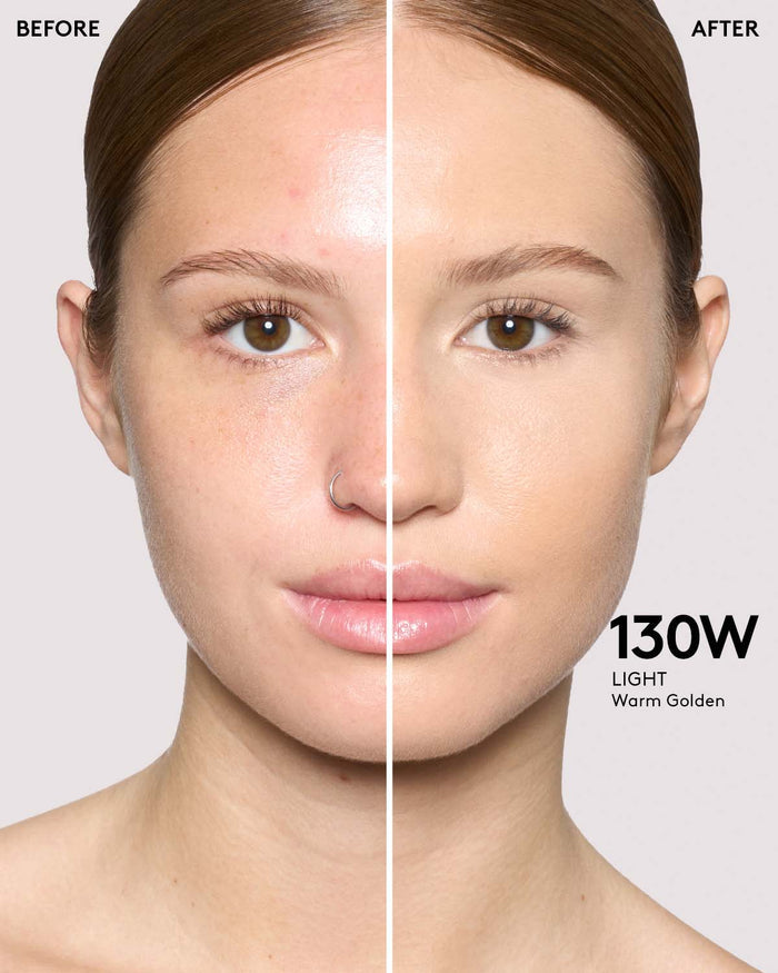 before and after of light skin toned model in we're even concealer
