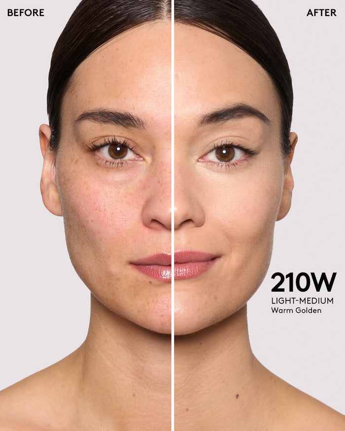 before and after of light skin toned model in we're even concealer